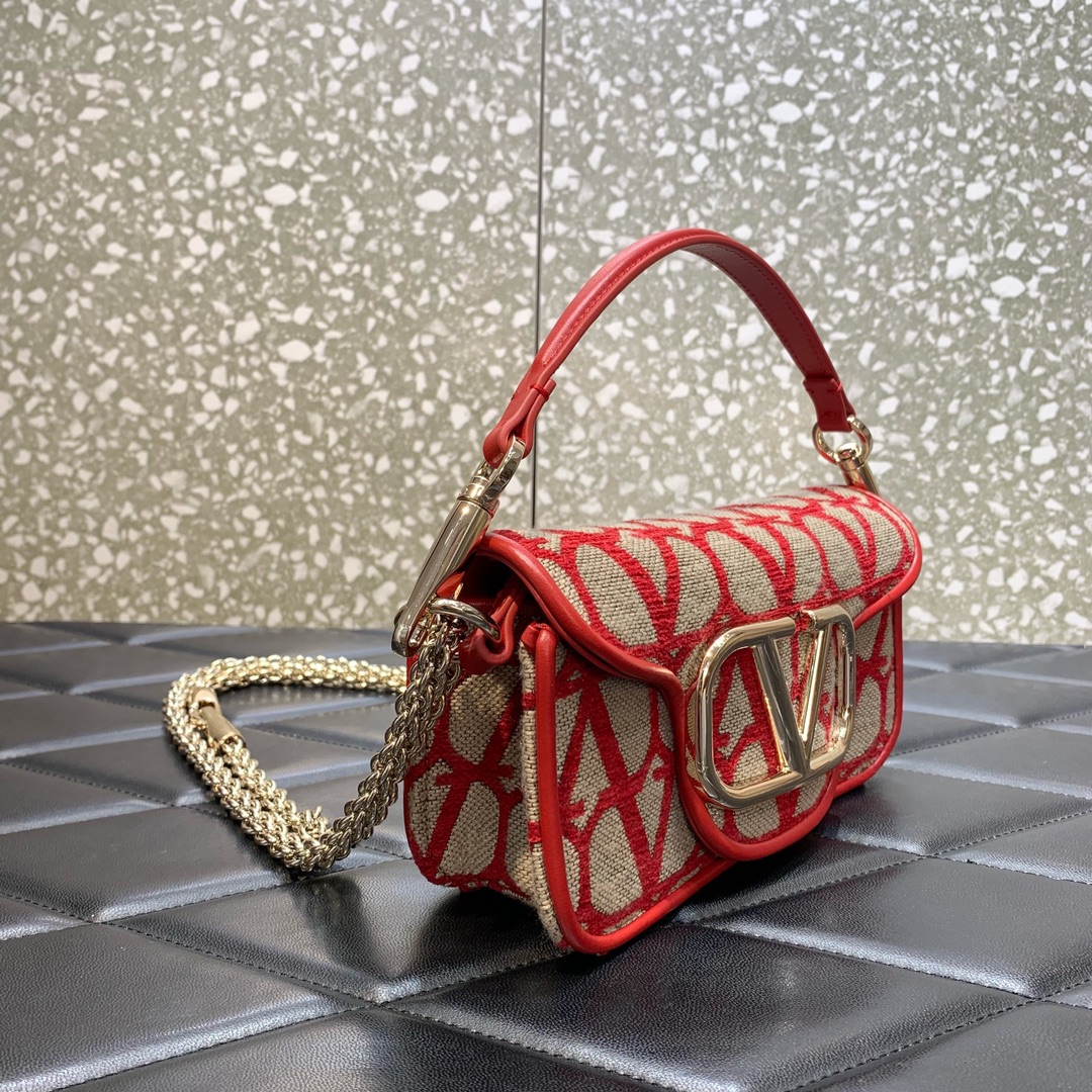 Valentino Garavani Loco Small Shoulder Bag in Red Toile Iconographe